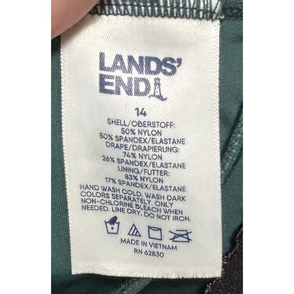 LANDS' END Green Two Tone One Piece Swimsuit Built-In Bra V-Neck Womens 14 - Picture 6 of 6